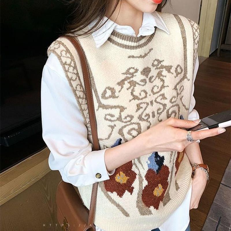 Women's Waistcoat Spring and Autumn Wear 2021 Knit Vest Waistcoat Korean Style Outer Sweater