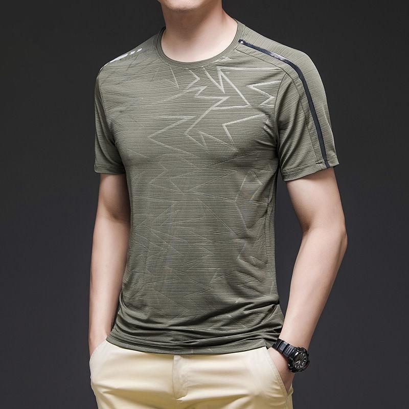 Men's Ice Silk Stretch T-shirt Summer Loose Cool Short-sleeved Super Light Quick-drying Top