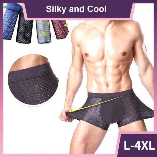 4PCS Mesh Men Solid Breathable Underwear Bamboo Fiber Men's Comfortable Boxer Shorts