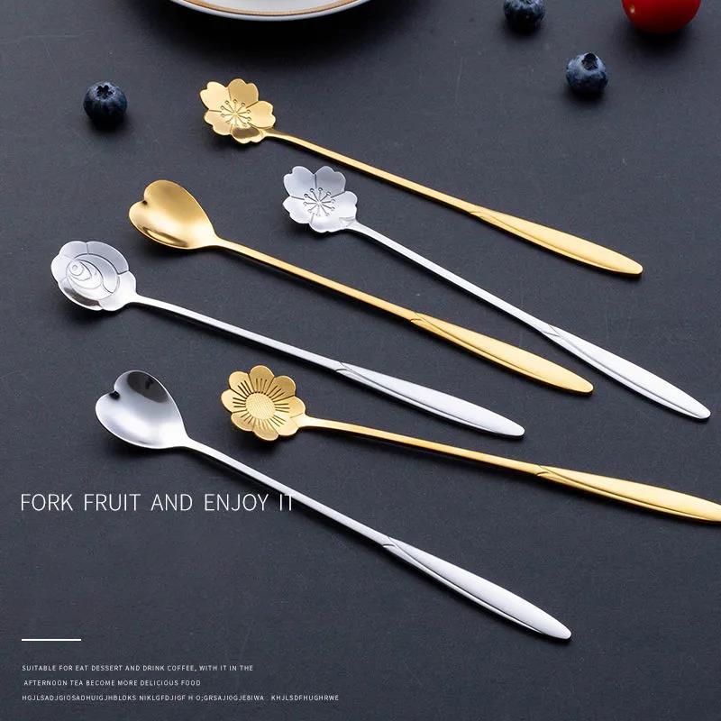 Creative Japanese Gold Stainless Steel Spoon Vintage Golden Coffee Tea Spoon Flower Sugar Dessert Tea Bar Coffee Tableware