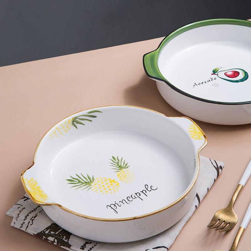 Ceramic Dishes Household Deep Dishes Tableware Dishes Baking Trays Creative Binaural Steamed Egg Discs Binaural Plates