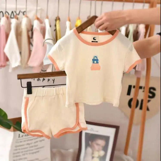 95% Baby Suit Short-sleeved Summer Girl Clothes Thin Section Korean Sports Baby Two-piece Suit