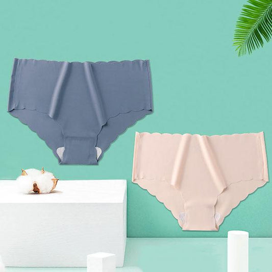 Ice Silk Seamless Underpants Women's Mid Waist Cotton Knickers Wave Pattern Hip Lift Plus Size Briefs