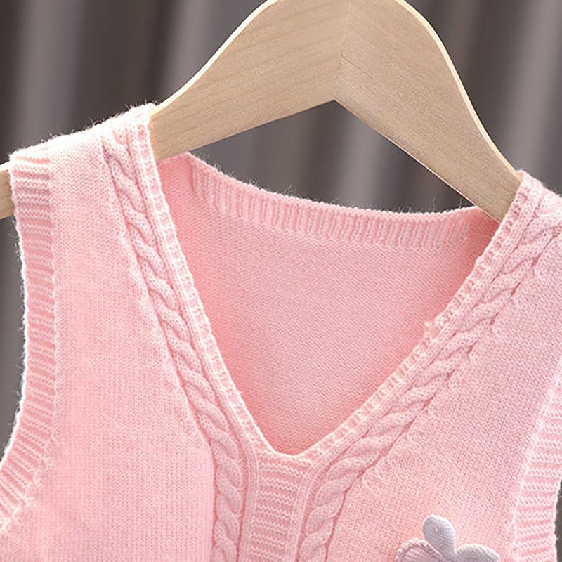 Female Baby Suit 0-4 Years Old Girl Korean Version of The Sweater Vest Three-piece Cute Spring and Autumn Long-sleeved Sets