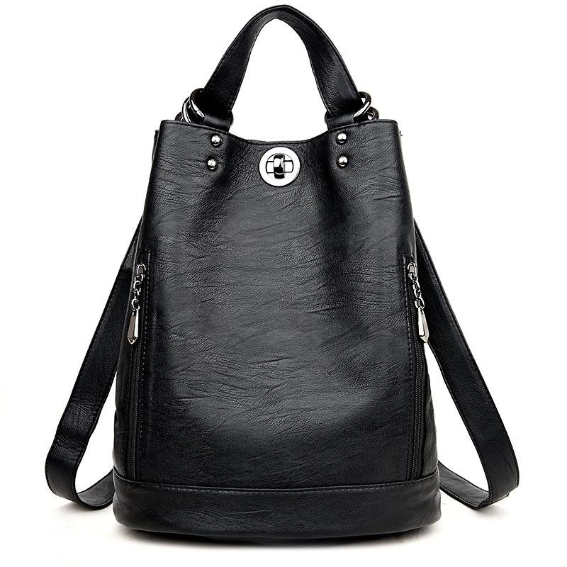 Durable Fashion Women Pu Leather Black Bagpack Female Rucksack Shoulder Bag