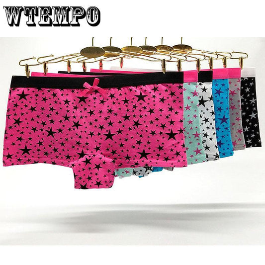 6 Pcs/Lot Women Underwear Shorts Boxers Cotton Panties Ladies Knickers Print Stars Low-Rise