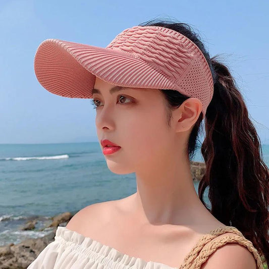 Women's Summer Sports Empty Top Hat Solid Color Pleated Visor Cap Breathable All-match Sunscreen Sun Hat Anti-ultraviolet Sunshade Hat