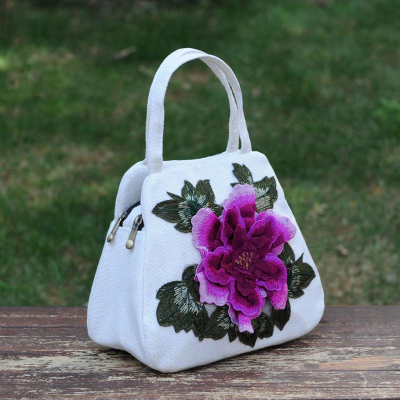 Ethnic Style Women Printing Canvas Embroidery Handbag Exquisite High Quality Elegant Tote Bag