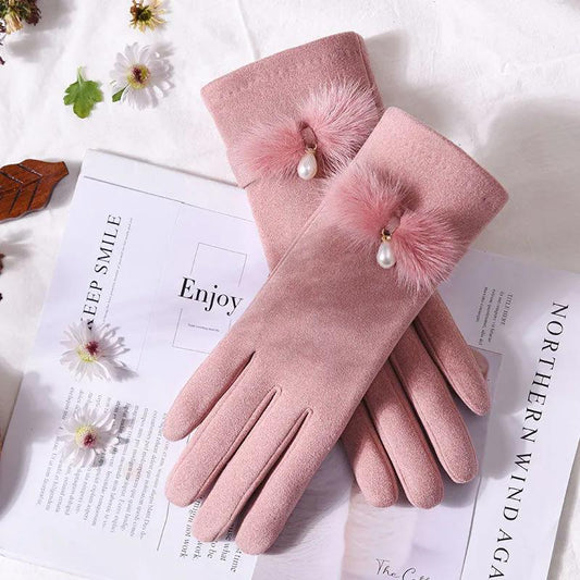 Gloves Women's Autumn and Winter Warm German Velvet Fashion Cute Cycling Touch Screen Plush Decoration