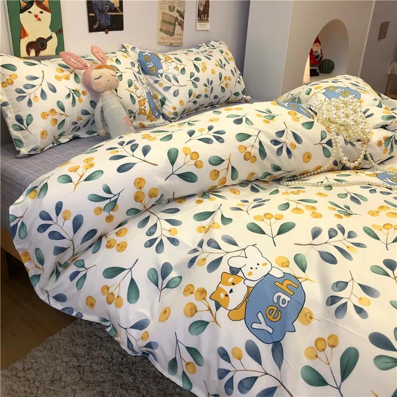 Cute Cartoon Autumn and Winter Four-piece Washable Quilt Cover Ins Wind Cartoon Comfortable Student Three-piece Bedding