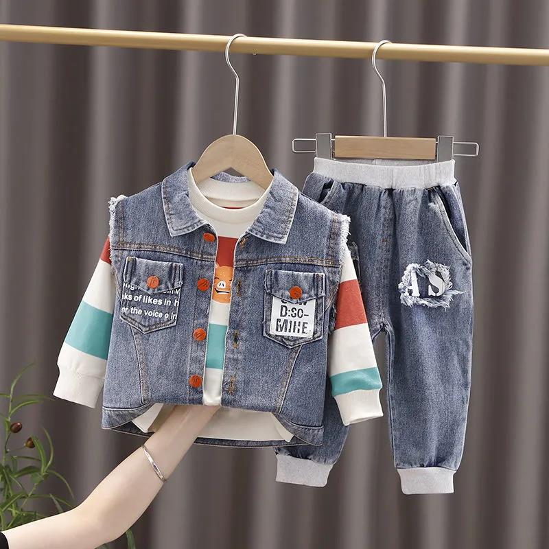 Boy's Spring and Autumn Clothes Children's Denim Suit Male Baby Three-piece Western-style Denim Suit Casual Set