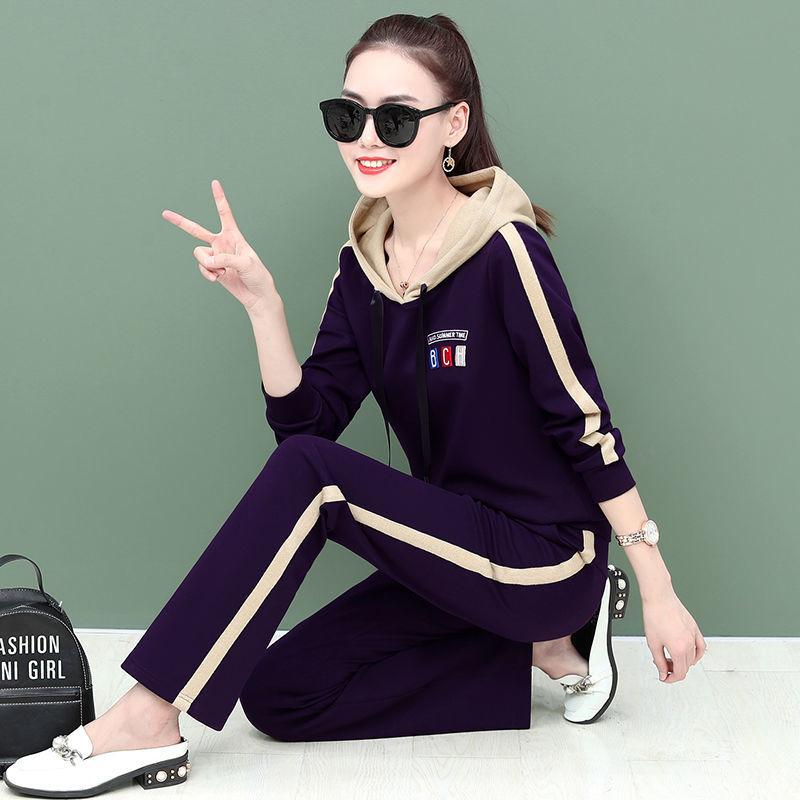 Suit Casual Sportswear Suit Women's Running Clothes Hooded Hoodie Loose Casual and Comfortable Long-sleeved Sweater + Sports Pants