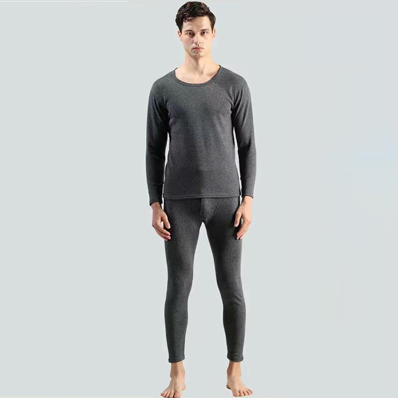 Men Winter Autumn Plus Velvet Thicken Thermal Underwear Tight Suit Cotton Comfortable Versatile Warm Constant Temperature Self-heating Long Sleeve