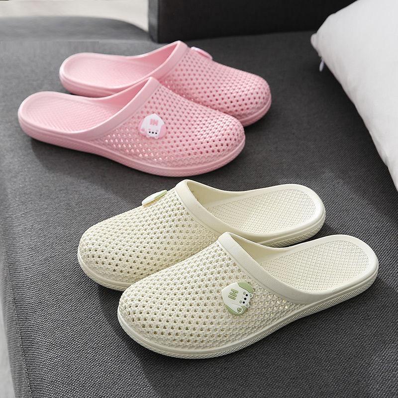 Hole Sandals Slippers Women's Summer Home Non-slip Baotou Outer Wear Bathroom Home Plastic Half-drag Summer Flat Sandals