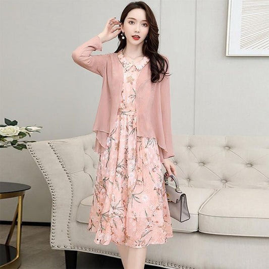 Two-Piece Chiffon Dress Women's Belly Cover Long Skirt Top Sun Coat Skirt