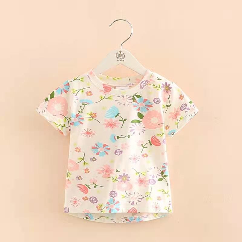 Summer 2 3 4 5 6 7 8 9 10Years Children's Birthday Clothing Short-Sleeve Colorful Flower Floral Kids Baby Girl T-Shirt Tops