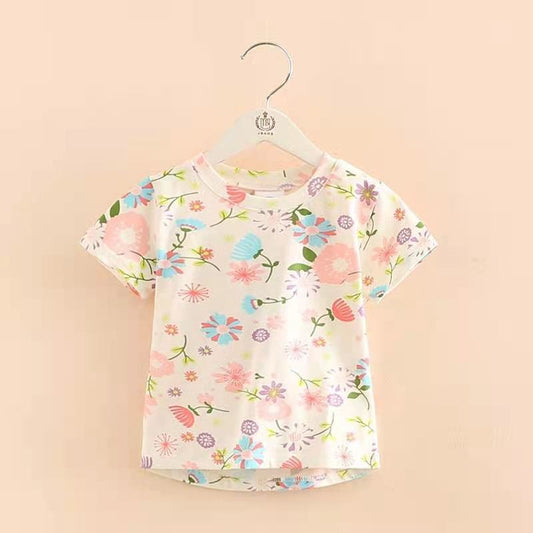 Summer 2 3 4 5 6 7 8 9 10Years Children's Birthday Clothing Short-Sleeve Colorful Flower Floral Kids Baby Girl T-Shirt Tops