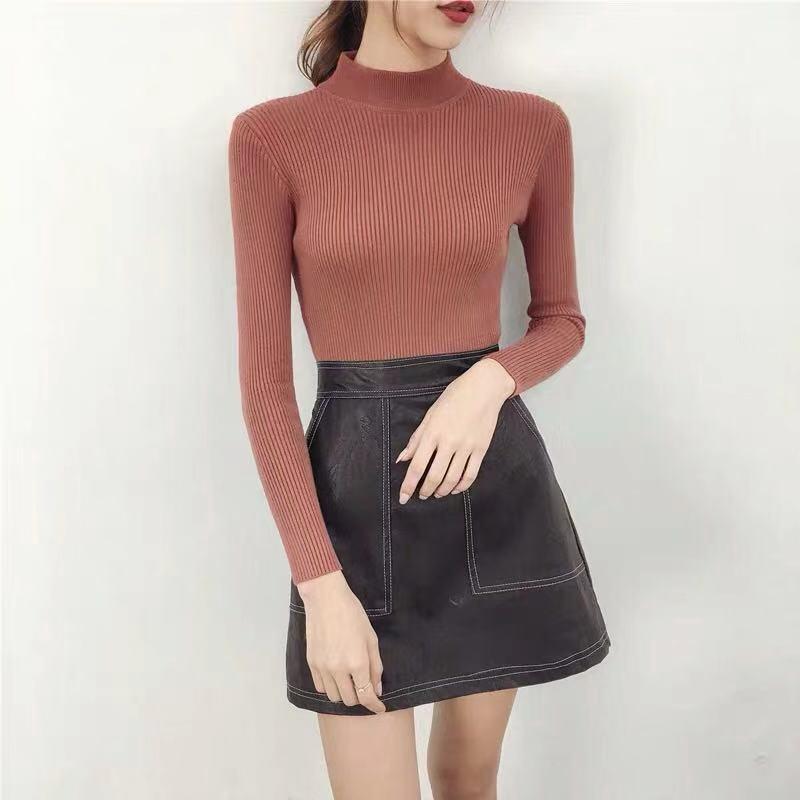 Autumn Winter Women Long Sleeved Pullover Solid Knitted Sweaters