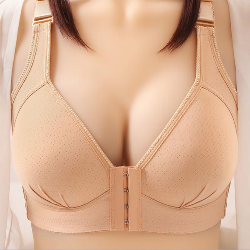 Women's Underwear Gathered Anti-sagging Large Size Front Buttoned Bra  Thin No Steel Ring Breathable and Soft