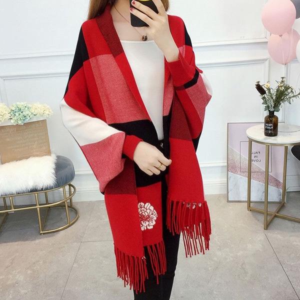 Thick Tassel Cloak Sweater Autumn and Winter Knitted Cloak with Sleeves