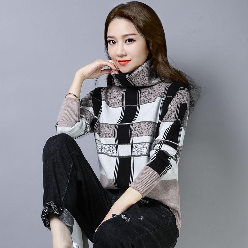 Autumn Winter Plaid Turtleneck Sweater Women Short Thick Pullover Sweater All-match Bottoming Shirt Jumper Top