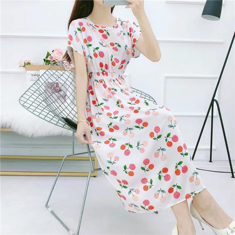 Plus Size Long Dress Casual Comfort Cotton Dresses Daisy Print Short Sleeve Dress Summer