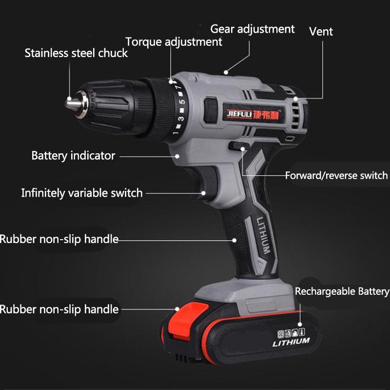 12V Electric Drill Screwdriver Set Cordless Electric Drill Rechargeable Motor with Toolbox