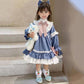 Girls Dress Lolita Children's Princess Dress Sky Blue Stitching Cute Little Girl Sweet Tutu Skirt Vintage Lace Dress