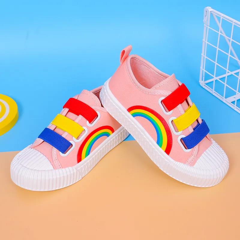 Children's Canvas Shoes In Spring and Summer Soft Sole Flat Casual Shoes Anti-slip Cartoon Rainbow Outdoor Shoes