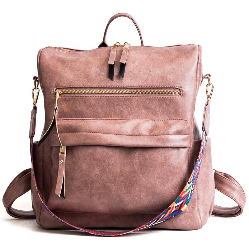 Women Fashion PU Leather Backpack Multi-Function Shoulder Bag Casual Retro Travel Backpack