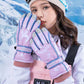 Women's Warm Ski Gloves Windproof Cold Resistant Gloves Plus Velvet Thick Cotton Girls Touch Screen Waterproof Riding Gloves Outdoor Sports Gloves