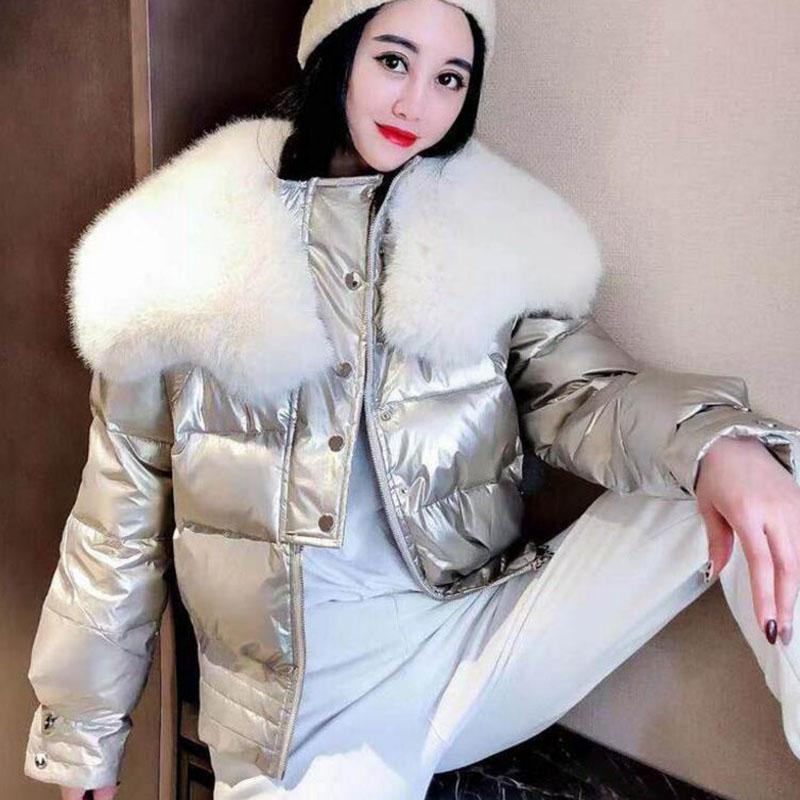 Women Winter Parkas Jacket Coat Glossy Warm Women Fur Hooded Coat Short Cotton Padded Winter Jacket Women