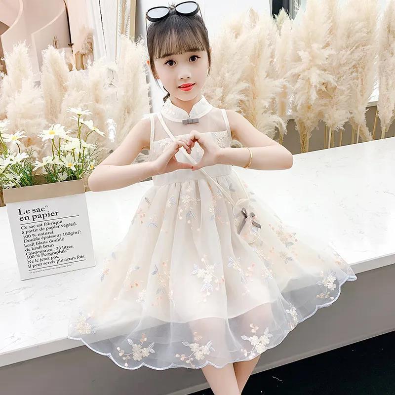 Embroidered Sweet Girl A-line Dress Summer Dress Children's Clothing Girl Princess Skirt Children's Vest Mesh Skirt