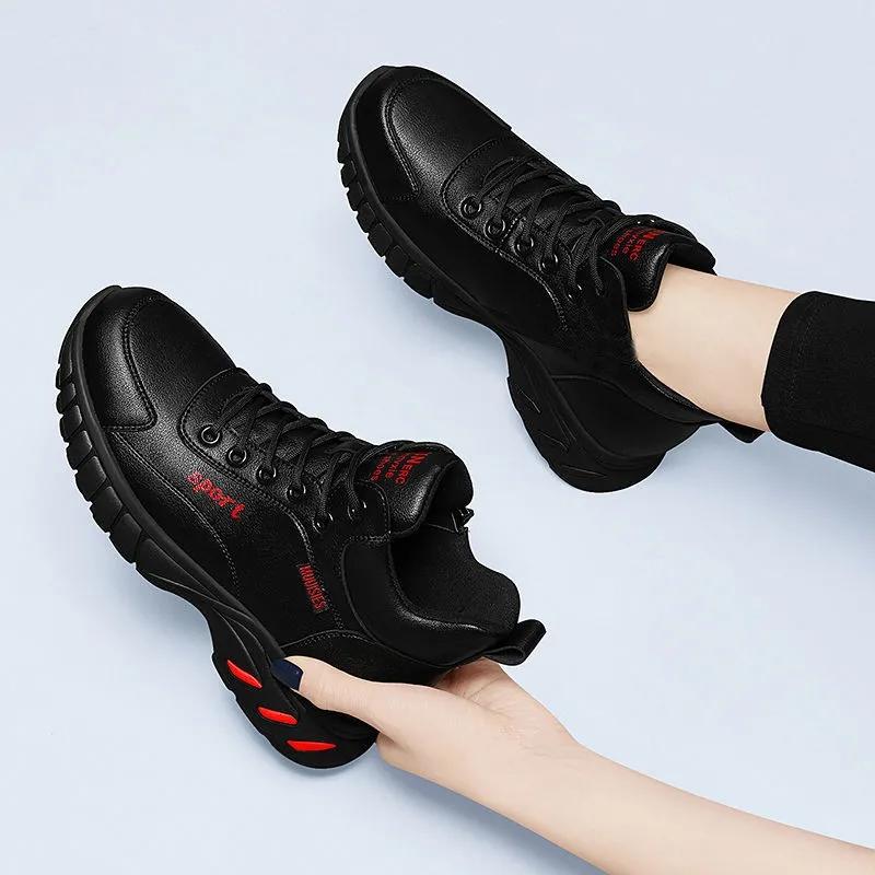 Single Shoes Sports Shoes Women's Shoes All-match Running Shoes Women's Casual Shoes Thick-soled Non-slip Flat Leather Shoes