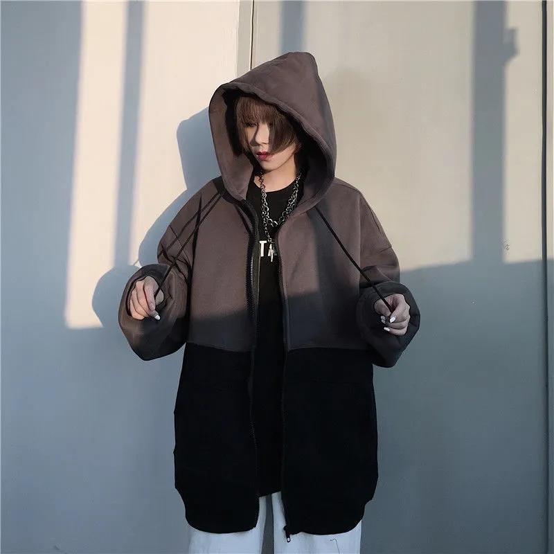 Women's Spring and Autumn Sweater Jacket College Harajuku Style Fleece Hooded Top Korean Loose Casual Long Sleeve Cardigan Zipper Coat