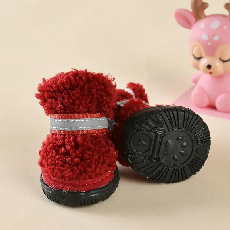 Pet Shoes 4 Pieces/Set of Outdoor Indoor Pet Dog Winter Anti-Skid Shoes Teddy Fleece Warm Cat Shoes Winter Shoes Dog Wear-resistant Snow Boots