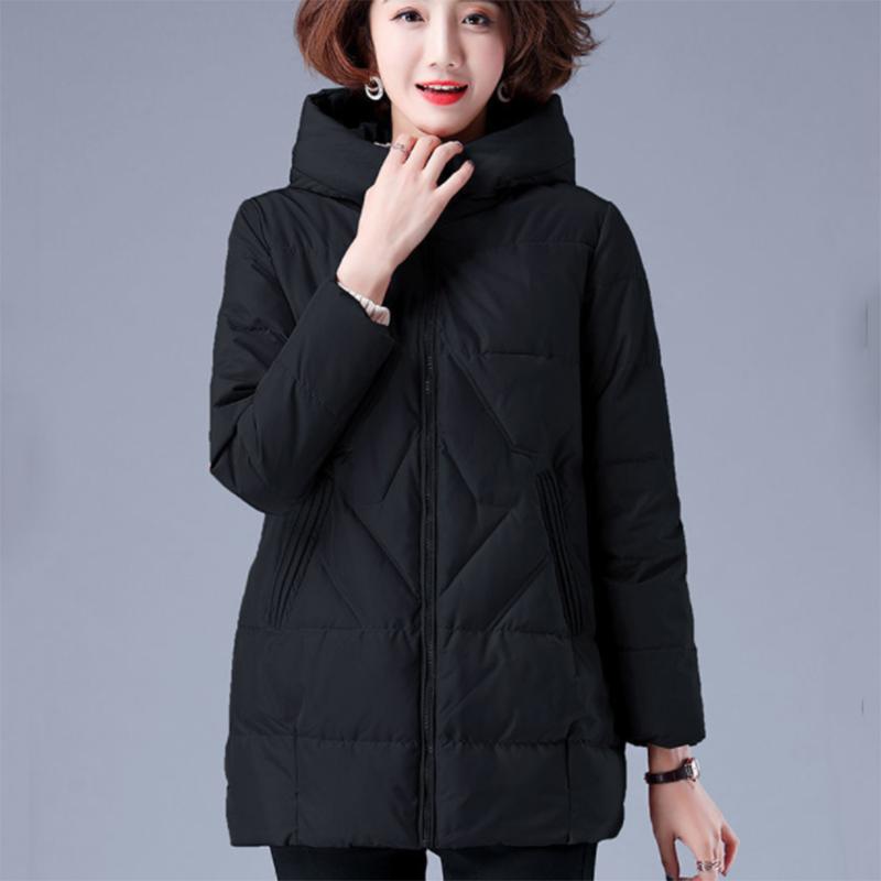 Women's Mid-length Down Jacket Winter Korean Loose Cotton Clothes Casual Hooded Padded Jacket