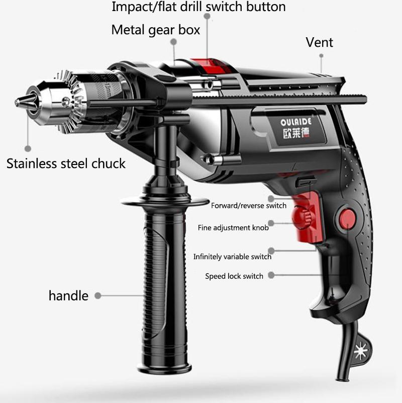 1380W High-power Impact Drill Electric Screwdriver Plug-in Electric Drill for Drilling Cutting and Polishing