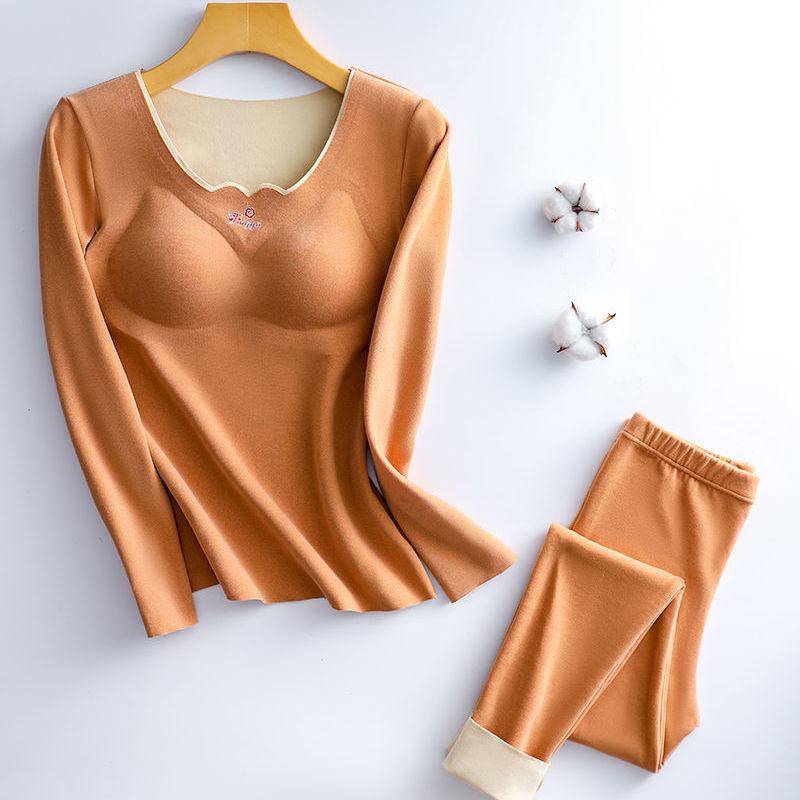 Women Two-color Double-sided Non-marking Cationic Heating Thermal Underwear Brushed Velvet Suit