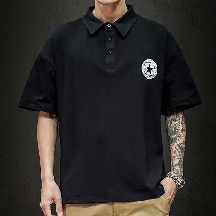 Short-sleeved T-shirt Male Ins Tide Brand Summer Wild Lapel    Shirt Loose Youth