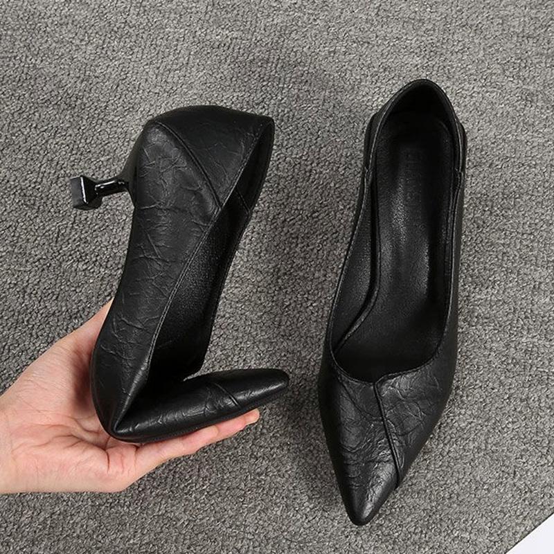 High Heels Women Stiletto All-match Sexy Single Shoes Professional Work Shoes Black Leather Shoes Lightweight Soft Work Shoes