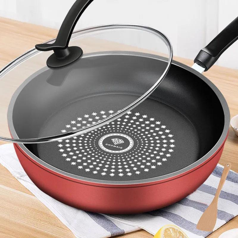 Wok Pan Non-stick Pan Fried Household Fried Pan Fried Cake Pan Kitchenware Cookware Pan Frying Pan with Cover