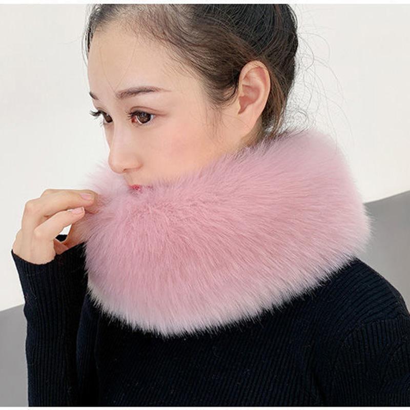 Female Korean Style Imitation Fox Fur Bib Fur Collar Scarf Thick Warm Faux Fur Bib Autumn and Winter Solid Fluffy Plush Neck Collar Round Wrap Shawl