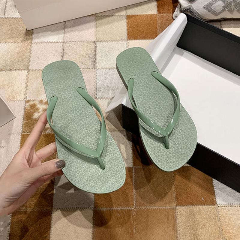 Flip-flops Women's Summer Solid Color Clip Toe Non-slip Bathing Bathroom Flat Sandals Slippers Fashion Beach Slippers