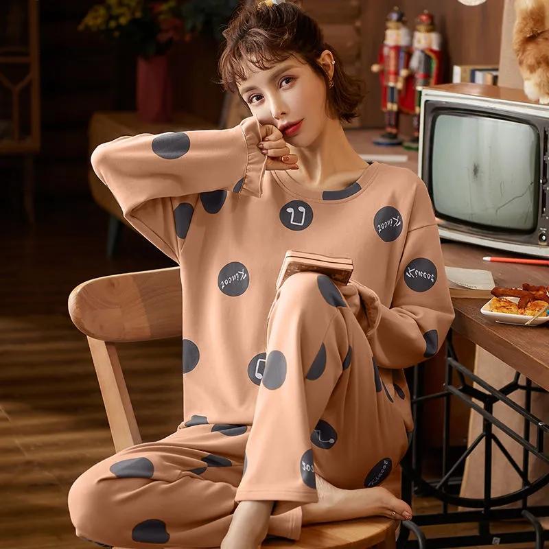 Cotton Pajamas for Women Long Sleeve Pyjamas Set Cartoon Cute Sleepwear Suit Soft Tops and Pants Sets Autumn Winter Homewear Casual Loose Nightwear