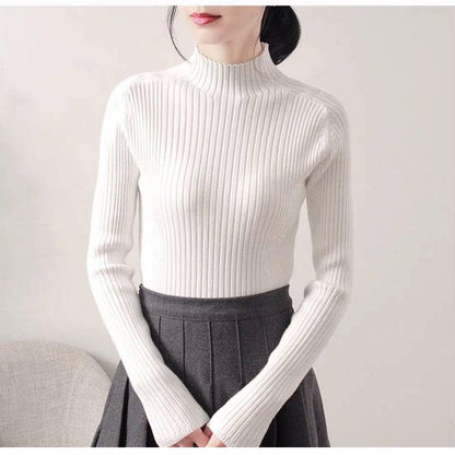 Pofulove Solid Color Half Turtleneck Slim Was Thin Sweater Women's Sweater Pullover Bottoming Shirt