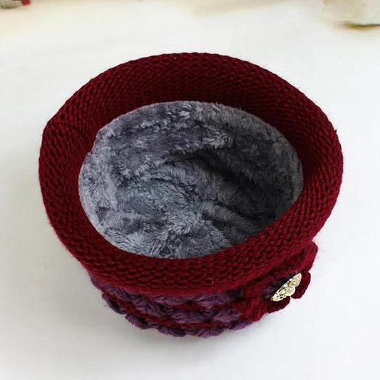 Women's Winter Hat Mother's Cotton Hat Female Knitted Windproof Hat Winter Pearl Warm Thick Woolen Hat