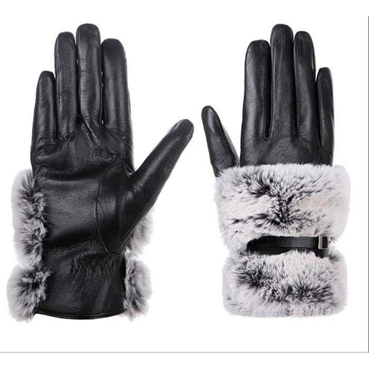 High Quality Ladies Goat Leather Gloves Spring Autumn Driving Mittens Plus Cashmere Warm Cycling Leather Gloves Windproof Thermal Gloves