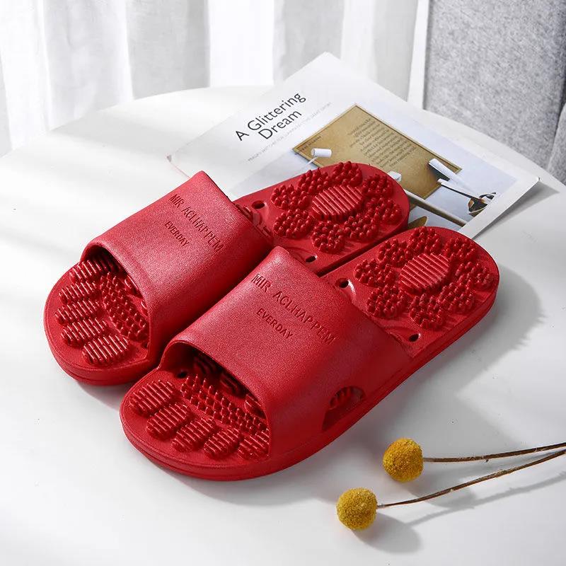 Women's Massage Slippers Summer Indoor Bathroom Slippers Solid Color Soft Sole Large Size Flat Slippers