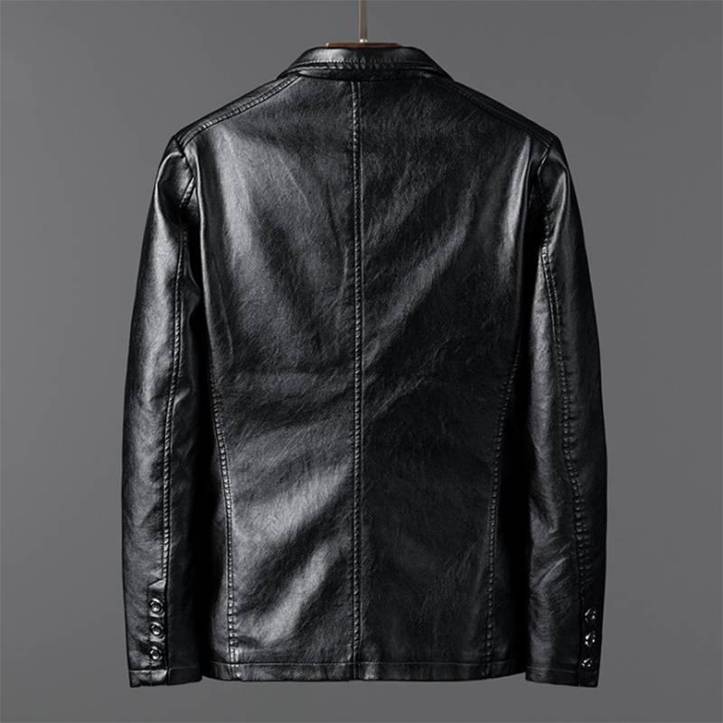 Men's Fashion Leather Slim Fit Business Jacket Casual Motorcycle Long Sleeve Leather Jacket